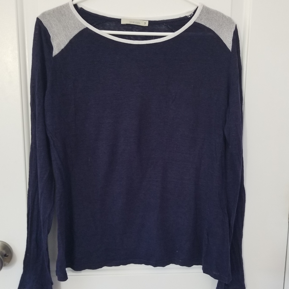 TOWNSEN Navy Linen Long Sleeve T-Shirt